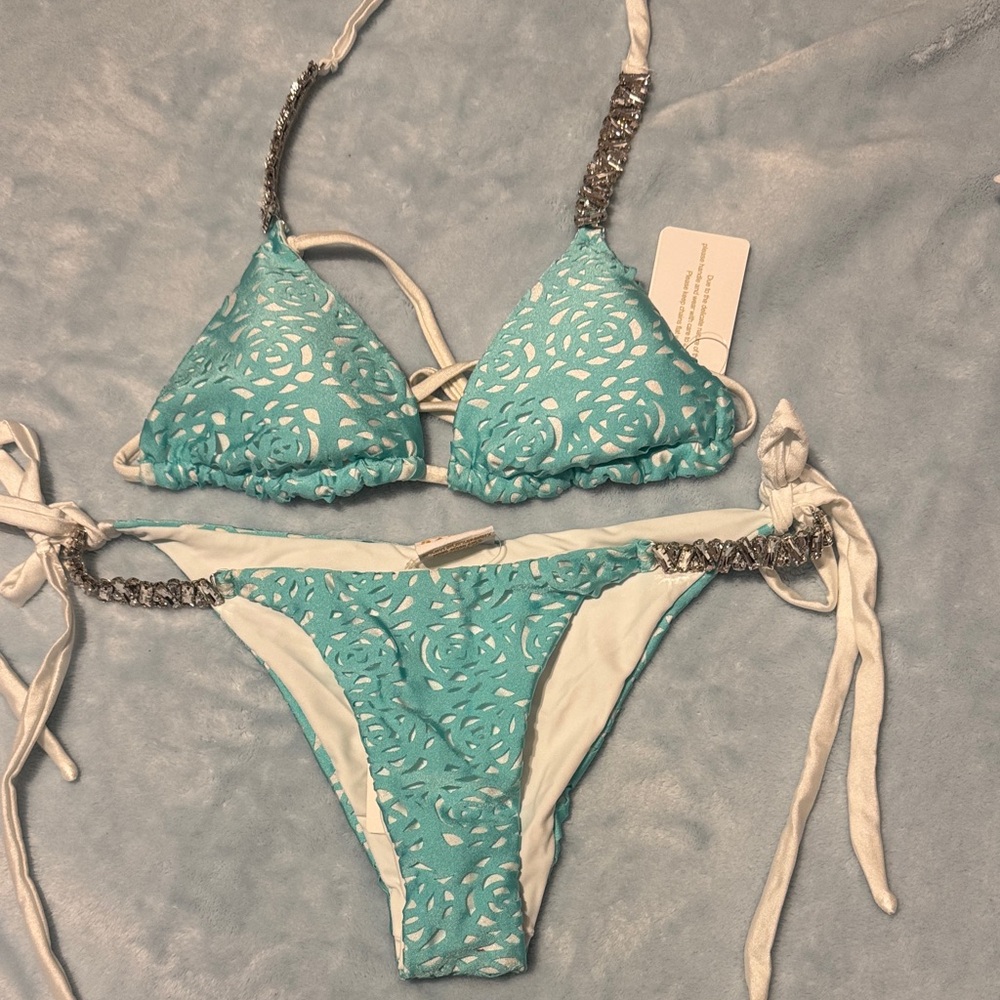 Elegant Blue and White Bikini